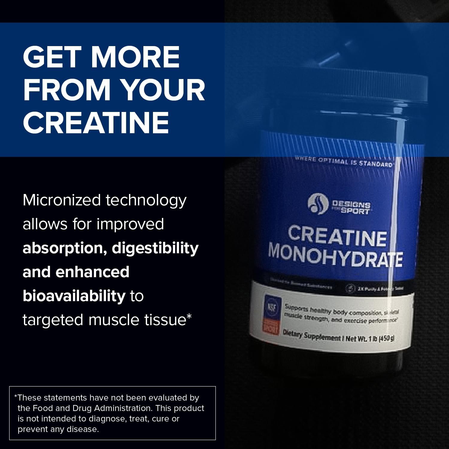 NSF Certified Sport Creatine Monohydrate Powder for Muscle Recovery and Strength - 1 lb / 90 Servings