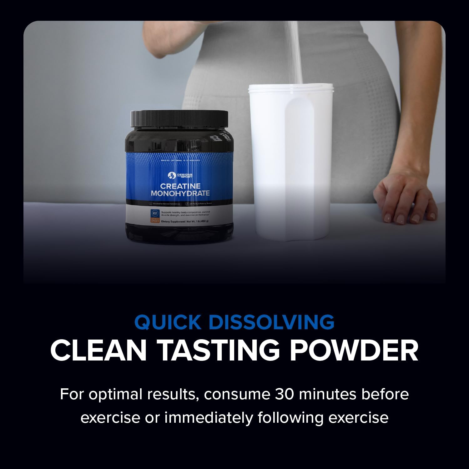 NSF Certified Sport Creatine Monohydrate Powder for Muscle Recovery and Strength - 1 lb / 90 Servings