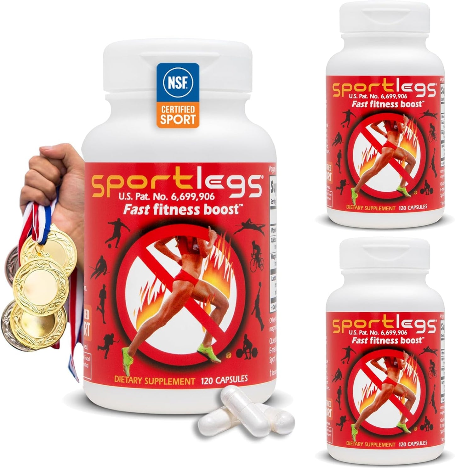 NSF Certified SPORTLEGS Fast Fitness Boost Pre Workout Supplement for Men and Women - 120 Capsules (Pack of 3)