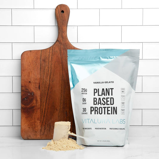 NSF Certified Vanilla Gelato Plant-Based Protein Powder - 25g Protein per Serving - Pea, Rice & Pumpkin Blend - 30 Servings