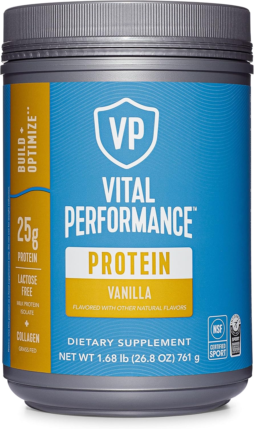 NSF Certified Vanilla Performance Powder with 10g Collagen Peptides, 8g EAAs, 5g BCAAs - Lactose-Free Milk Protein Isolate Blend, 1.68lb