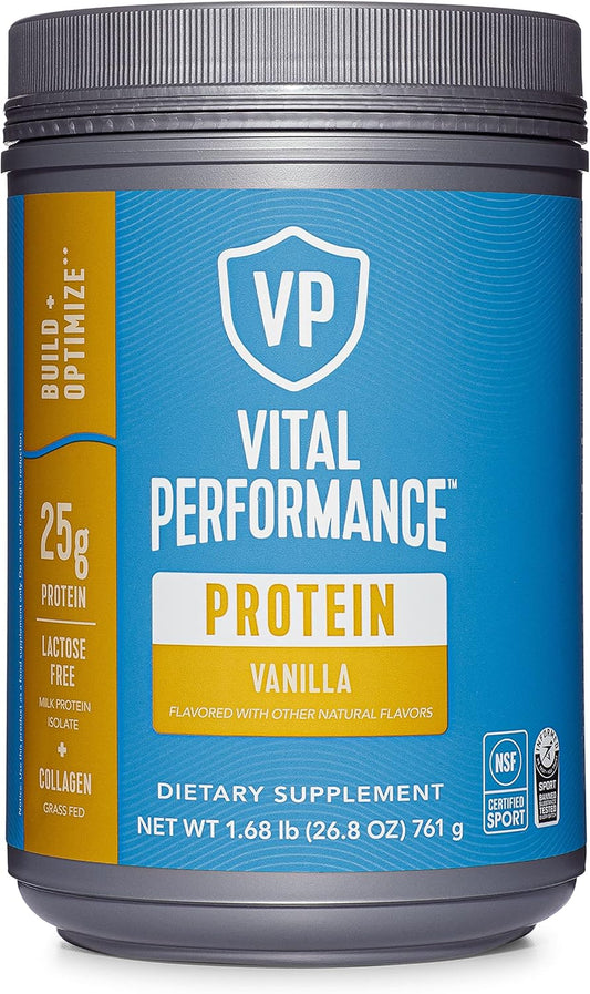 NSF Certified Vanilla Performance Powder with 10g Collagen Peptides, 8g EAAs, 5g BCAAs - Lactose-Free Milk Protein Isolate Blend, 1.68lb