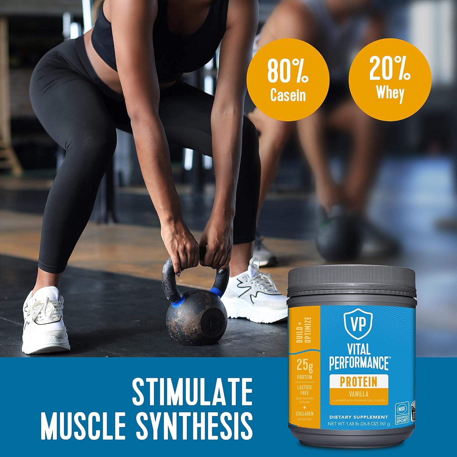 NSF Certified Vanilla Performance Powder with 10g Collagen Peptides, 8g EAAs, 5g BCAAs - Lactose-Free Milk Protein Isolate Blend, 1.68lb