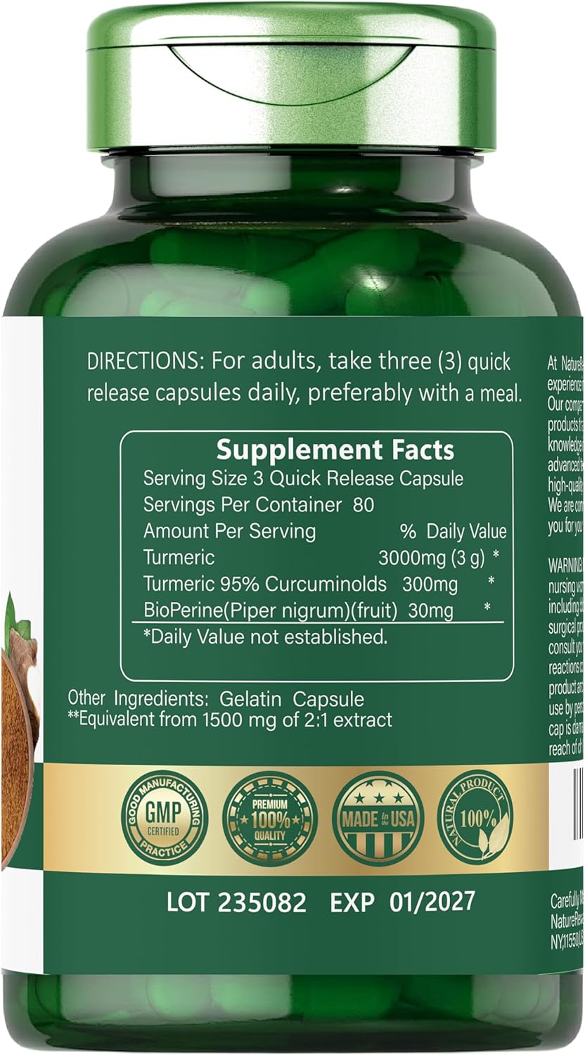 NTCARE Turmeric Curcumin with Black Pepper 3000mg - Joint Support Supplement 240 Capsules - Turmeric Complex Non-GMO Gluten Free