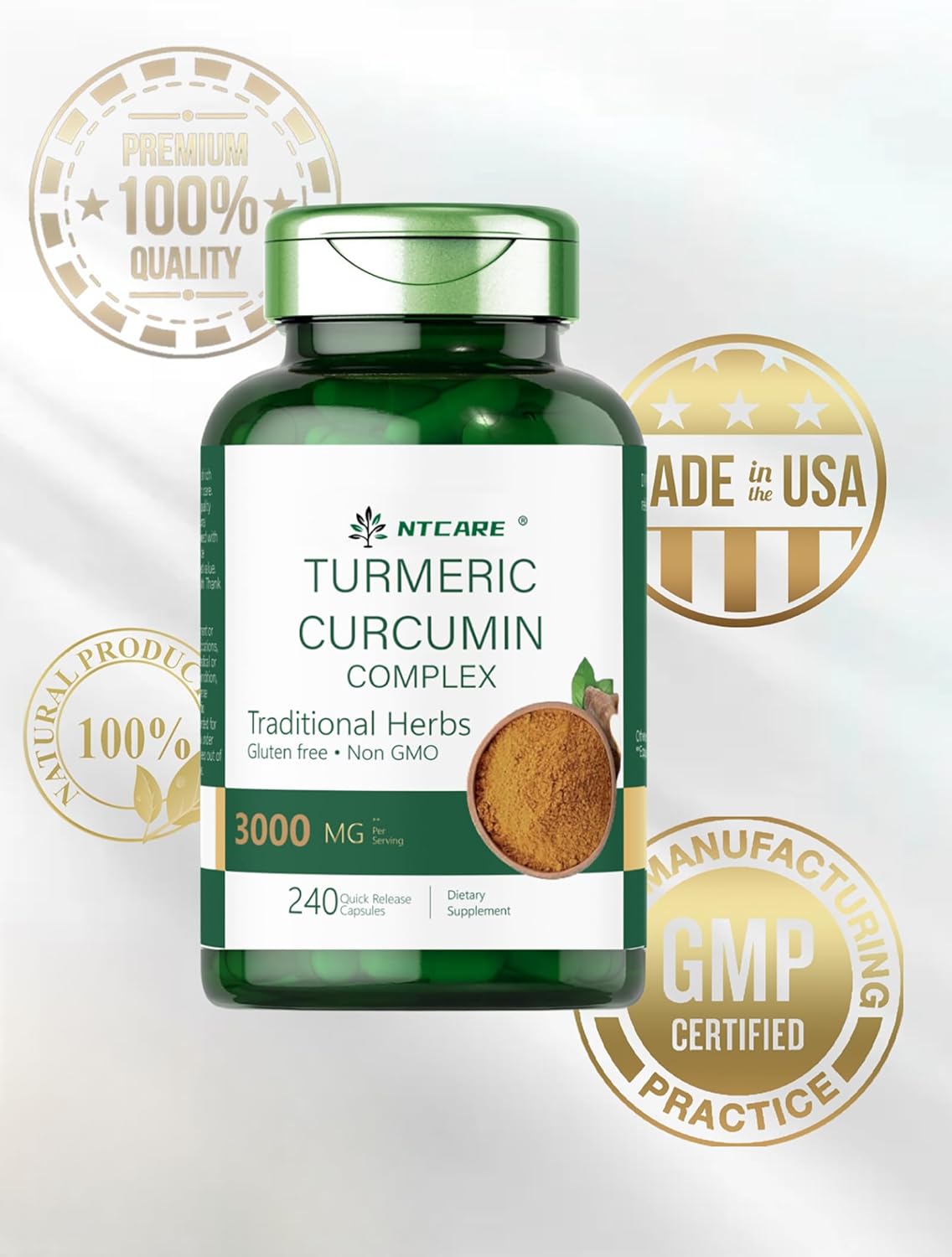 NTCARE Turmeric Curcumin with Black Pepper 3000mg - Joint Support Supplement 240 Capsules - Turmeric Complex Non-GMO Gluten Free