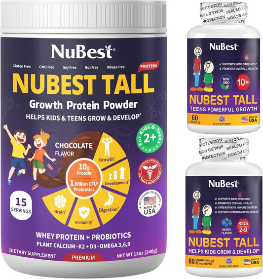 NuBest 3X Height Growth Kit Chocolate Protein Powder for Kids - Promotes Height Growth, Bone Strength, Immunity, Digestion