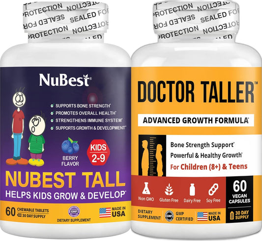 NuBest Doctor Taller Bundle for Children and Teens (8+) - Promotes Height Growth, Bone Strength - 60 Chewable Tablets for Kids 2-9 to Help Kids Grow Taller