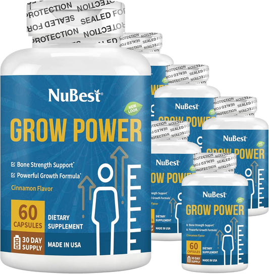 NuBest Grow Power Height Growth Supplement - Supports Height Growth for Ages 10+ & Teens - Grow Taller with Calcium, Vitamin D3, Phosphorus, Magnesium, Zinc - 6 Pack