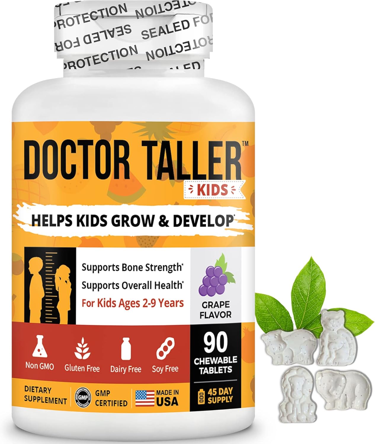 NuBest Kids Bundle: Doctor Taller 90 Vegan Chewable Tablets (Grape Flavor) + Tall Kids 90 Chewable Tablets (Berry Flavor) - Supports Height Growth for Kids 2-9