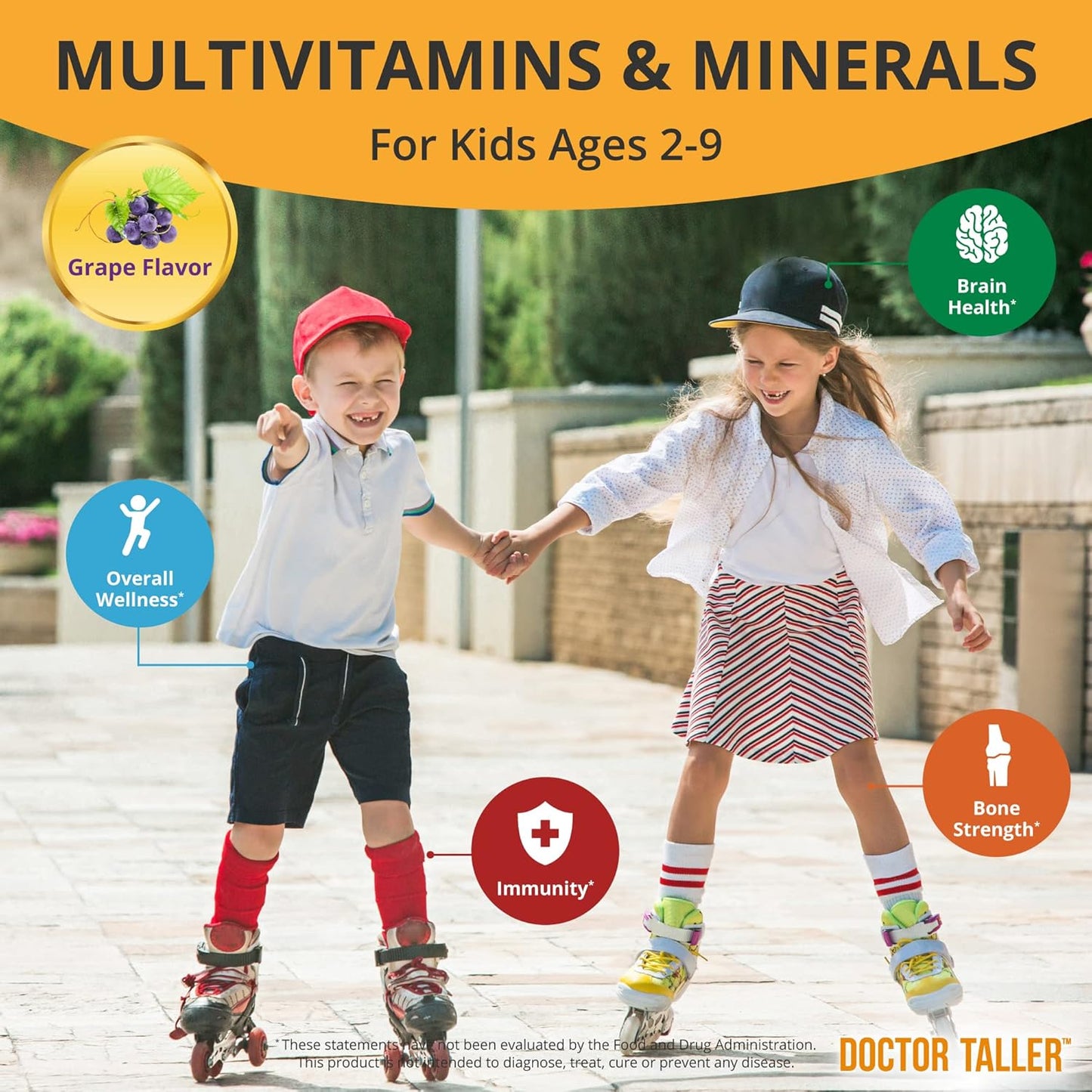 NuBest Kids Bundle: Doctor Taller 90 Vegan Chewable Tablets (Grape Flavor) + Tall Kids 90 Chewable Tablets (Berry Flavor) - Supports Height Growth for Kids 2-9