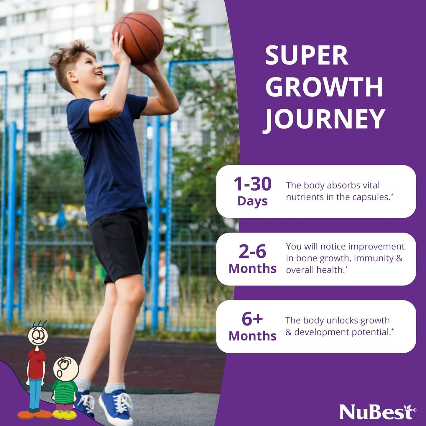 NuBest Tall 10+ Bone Strength Formula for Kids - Immunity Boost with Calcium, Vitamin D3, K2, and Multivitamins - 60 Capsules