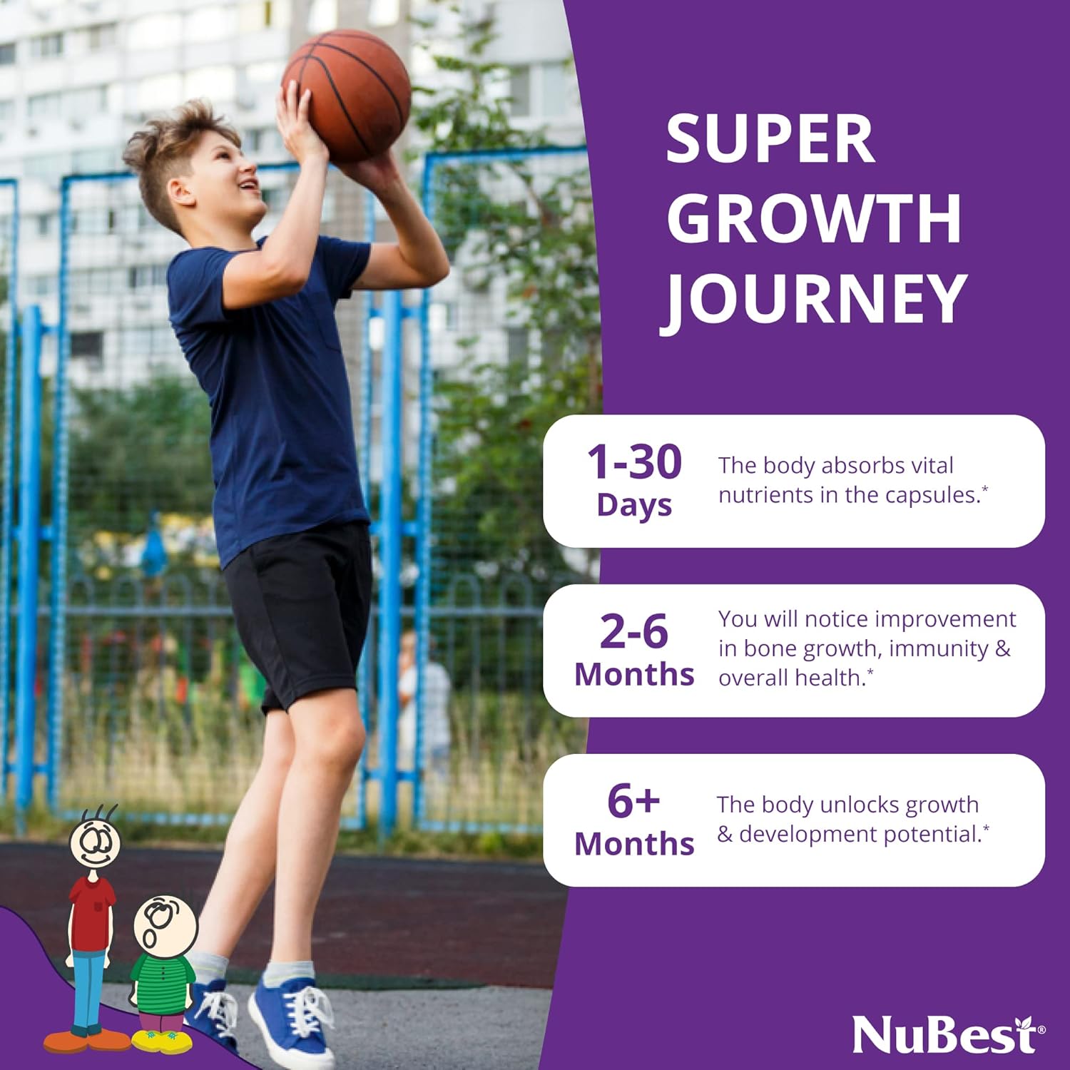 NuBest Tall 10+ Bone Strength Formula for Kids - Immunity Boost with Calcium, Vitamin D3, K2, and Multivitamins - 60 Capsules