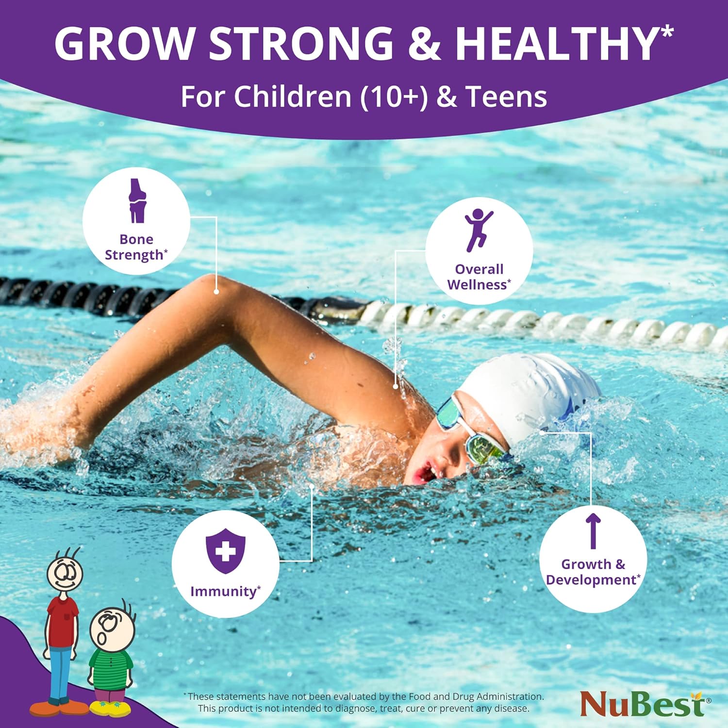NuBest Tall 10+ Bone Strength Formula for Kids - Immunity Boost with Calcium, Vitamin D3, K2, and Multivitamins - 60 Capsules