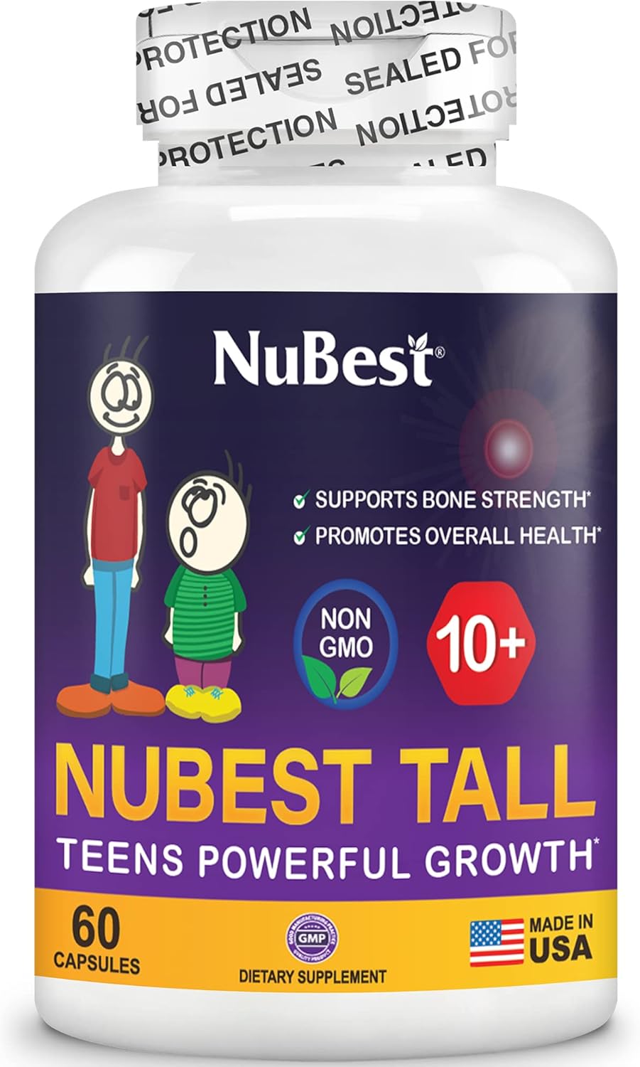 NuBest Tall 10+ Bone Strength Formula for Kids - Immunity Boost with Calcium, Vitamin D3, K2, and Multivitamins - 60 Capsules