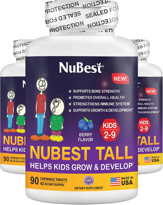 NuBest Tall Kids Vitamins for Age 2-9 - 90 Chewable Berry Tablets - Supports Bone Strength and Immunity - Animal Shapes - Pack of 3