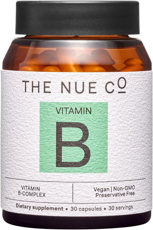 Nue Co. Vegan Vitamin B Supplement for Energy, Skin, and Hair - Gluten Free - 30 Capsules