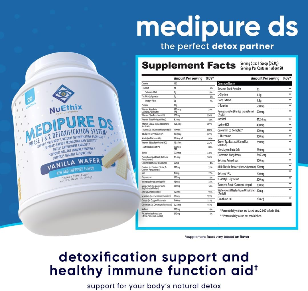 NuEthix Formulations Medipure DS Pea Protein Detox System - Vanilla Wafer Flavor, 20 Servings