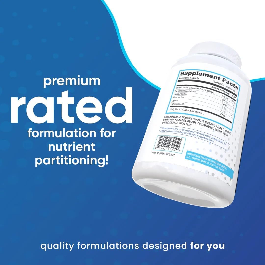 NuEthix Formulations SLIN-Trol Glucose Disposal Pills - Nutrient Partitioning with Chromium & Glycine - Carb Absorption Supplement - Non-GMO - 60 Servings