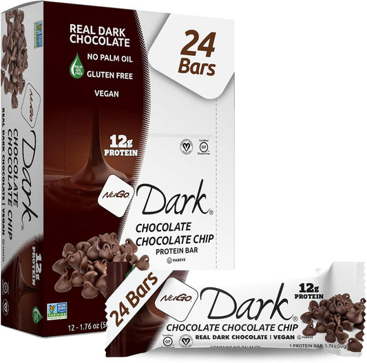 NuGo Dark Chocolate Chocolate Chip Bars - 12g Vegan Protein, 200 Calories, Gluten Free - 24 Count Pack