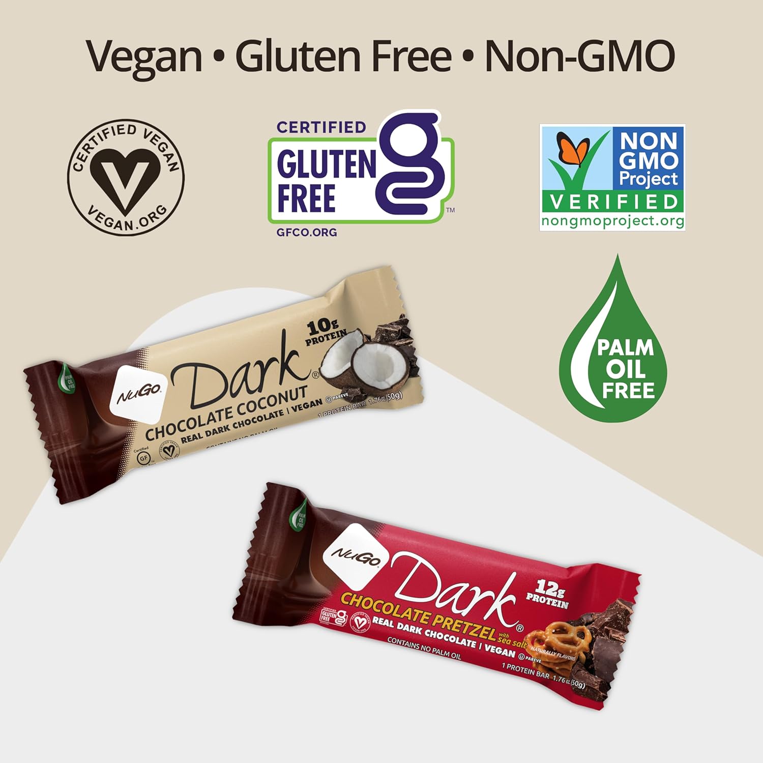 NuGo Dark Variety Pack - Chocolate Pretzel & Chocolate Chocolate Chip Bars, 12g Protein, Vegan, Gluten Free, Non-GMO, Kosher Pareve - 24 Bars
