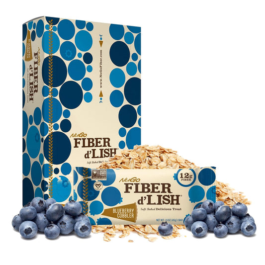 NuGo Fiber d'Lish Blondie and Blueberry Cobbler Bars Bundle - 32 Count, 12g Fiber, 150-160 Calories