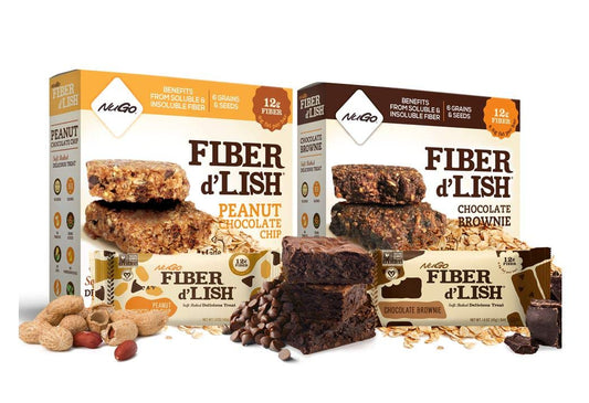 NuGo Fiber D'lish Variety Pack - Chocolate Brownie & Peanut Chocolate Chip Bars, 12g High Fiber, Vegan - 50 Bars Total