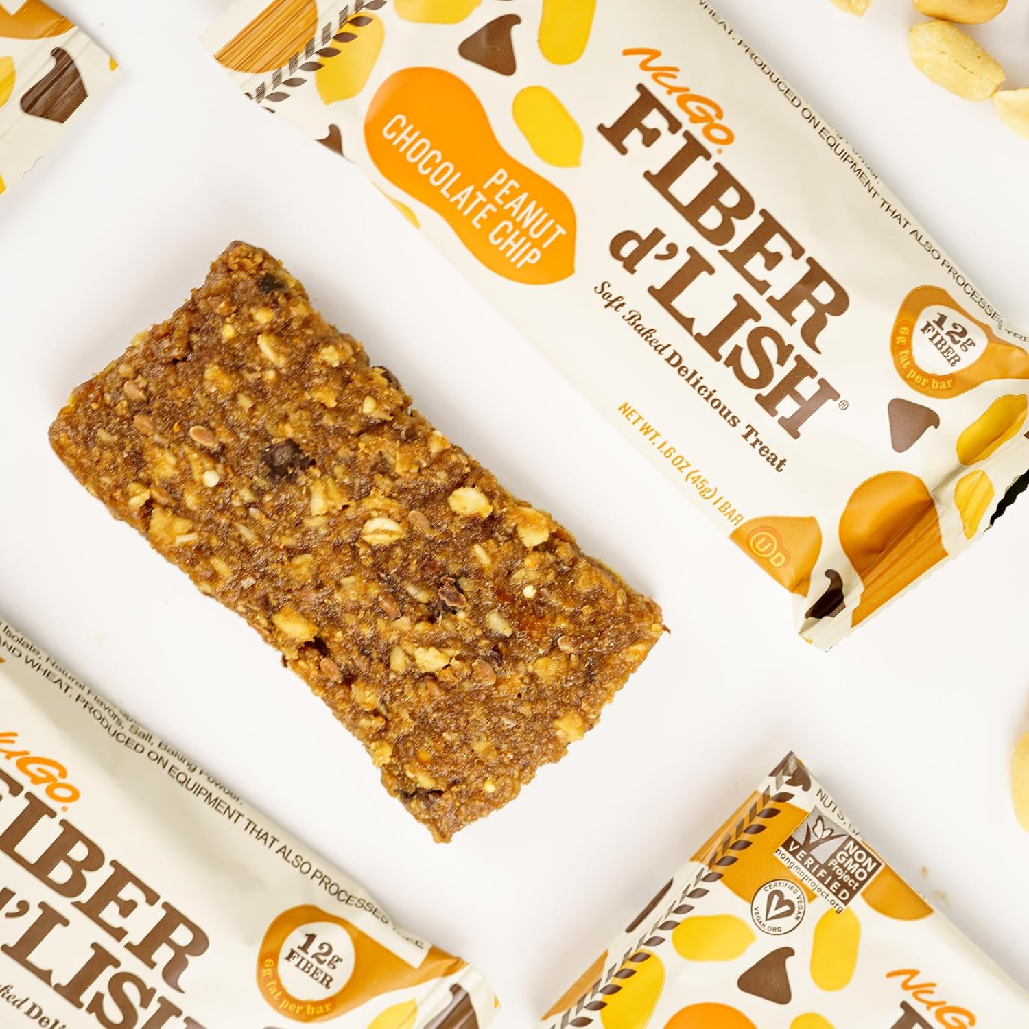 NuGo Fiber D'lish Variety Pack - Chocolate Brownie & Peanut Chocolate Chip Bars, 12g High Fiber, Vegan - 50 Bars Total