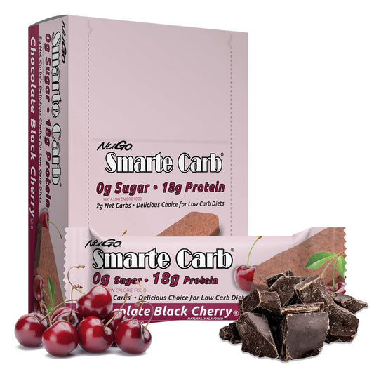 NuGo Smarte Carb Chocolate Black Cherry Bars - High Protein, Low Sugar, Low Carb Snack - 12 Pack