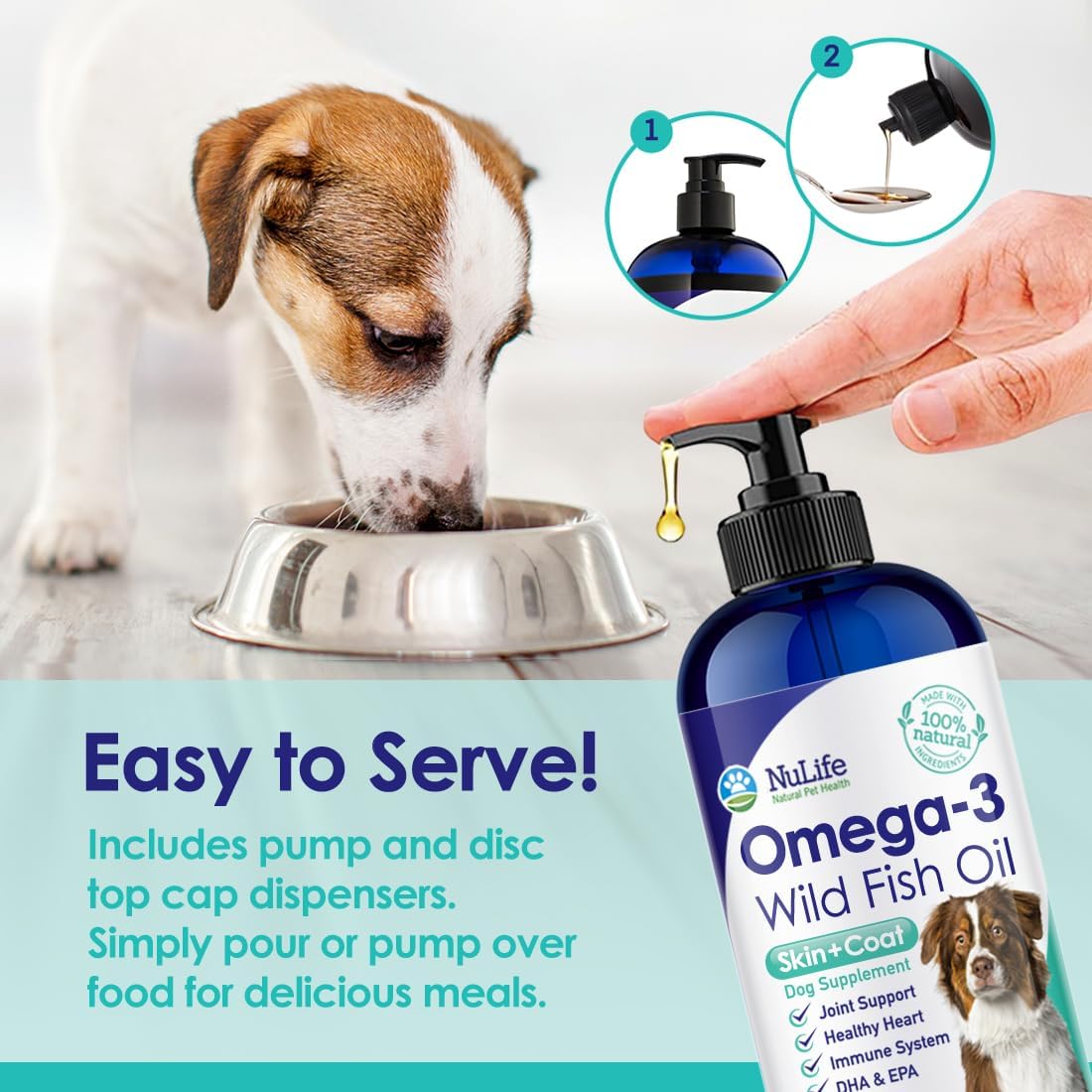 NuLife Natural Liquid Fish Oil for Dogs - Omega 3, 6 & 9 Fatty Acids from Iceland - Skin & Coat Supplement - 12oz