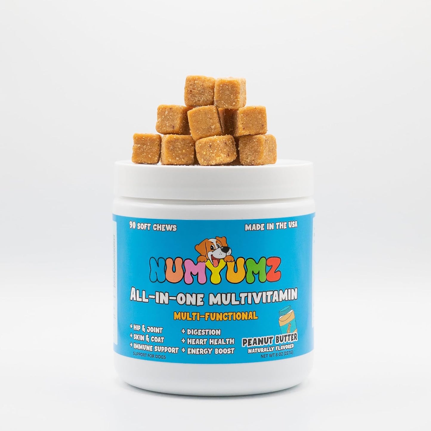 Numyumz Natural 15-in-1 Daily Multivitamin Chew Supplement for Dogs - Joint & Immune Support, Omega-3, Healthy Coat, Skin, Bones - 90 Soft Chews