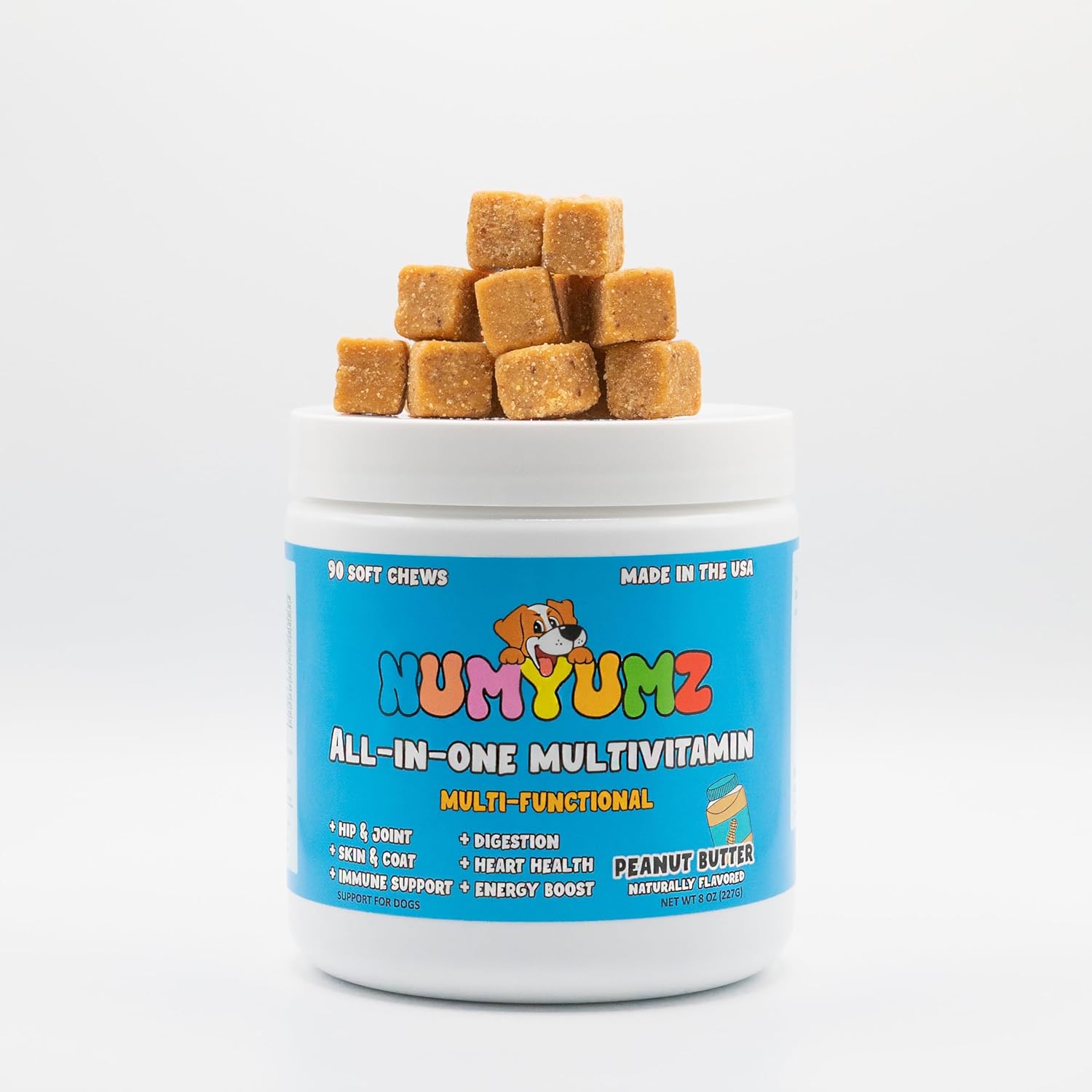 Numyumz Natural 15-in-1 Daily Multivitamin Chew Supplement for Dogs - Joint & Immune Support, Omega-3, Healthy Coat, Skin, Bones - 90 Soft Chews