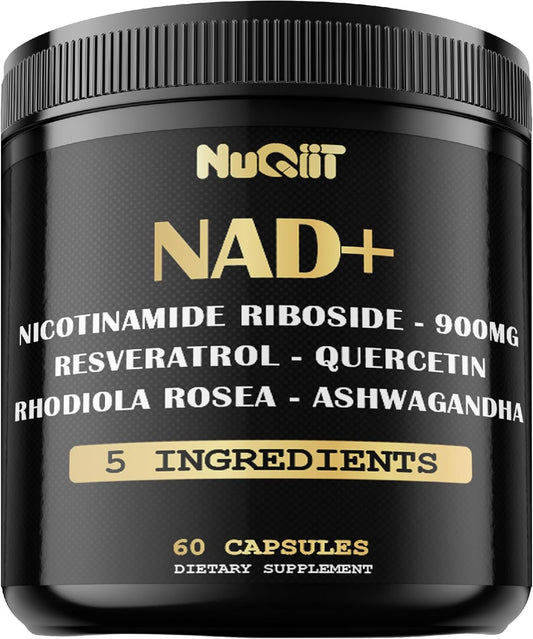 NUQIIT NAD+ Supplement - 900mg Nicotinamide Riboside with Resveratrol, Quercetin, Turmeric & Rhodiola Rosea - Supports Cellular Energy, Vitality, and Healthy Aging - 60 Capsules