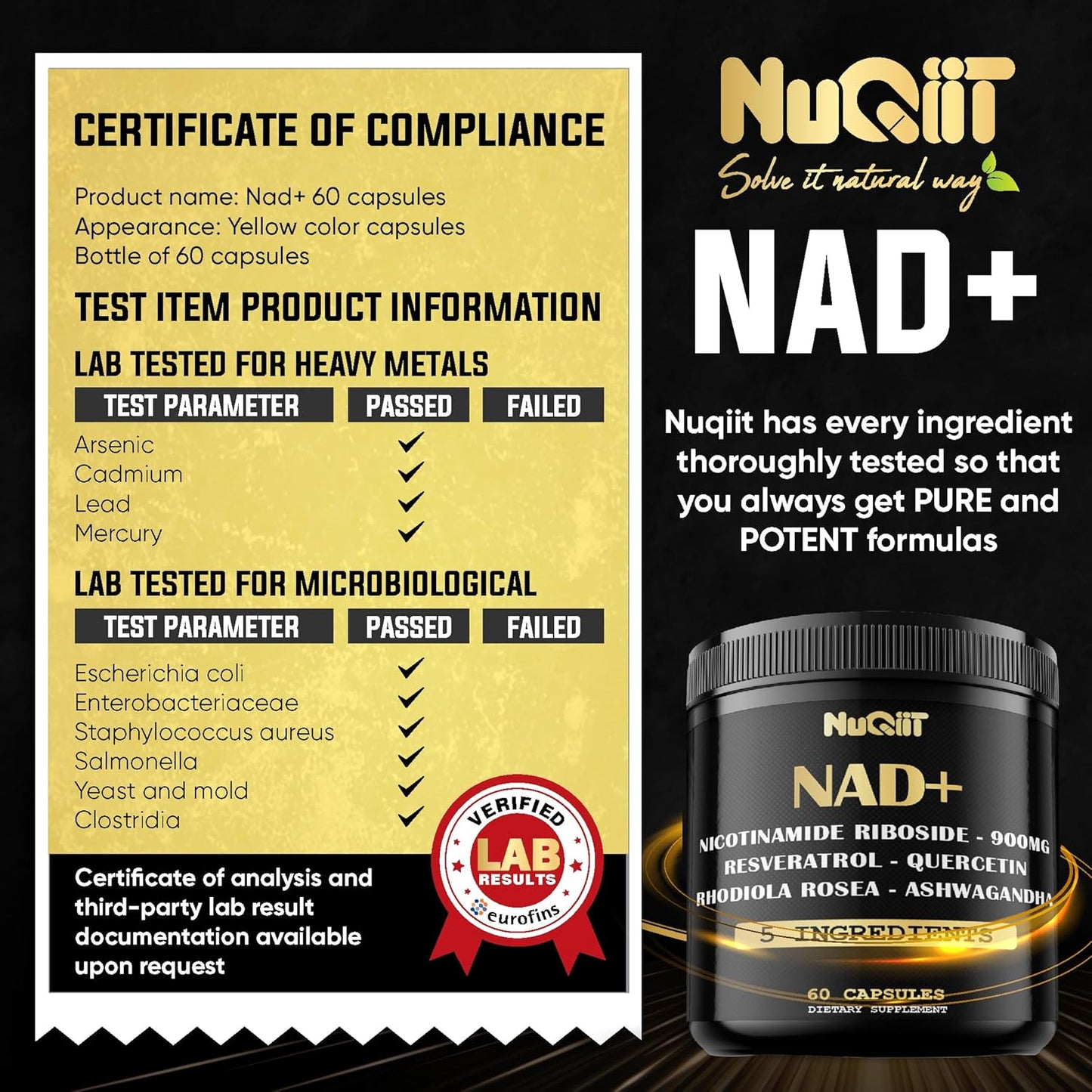 NUQIIT NAD+ Supplement - 900mg Nicotinamide Riboside with Resveratrol, Quercetin, Turmeric & Rhodiola Rosea - Supports Cellular Energy, Vitality, and Healthy Aging - 60 Capsules