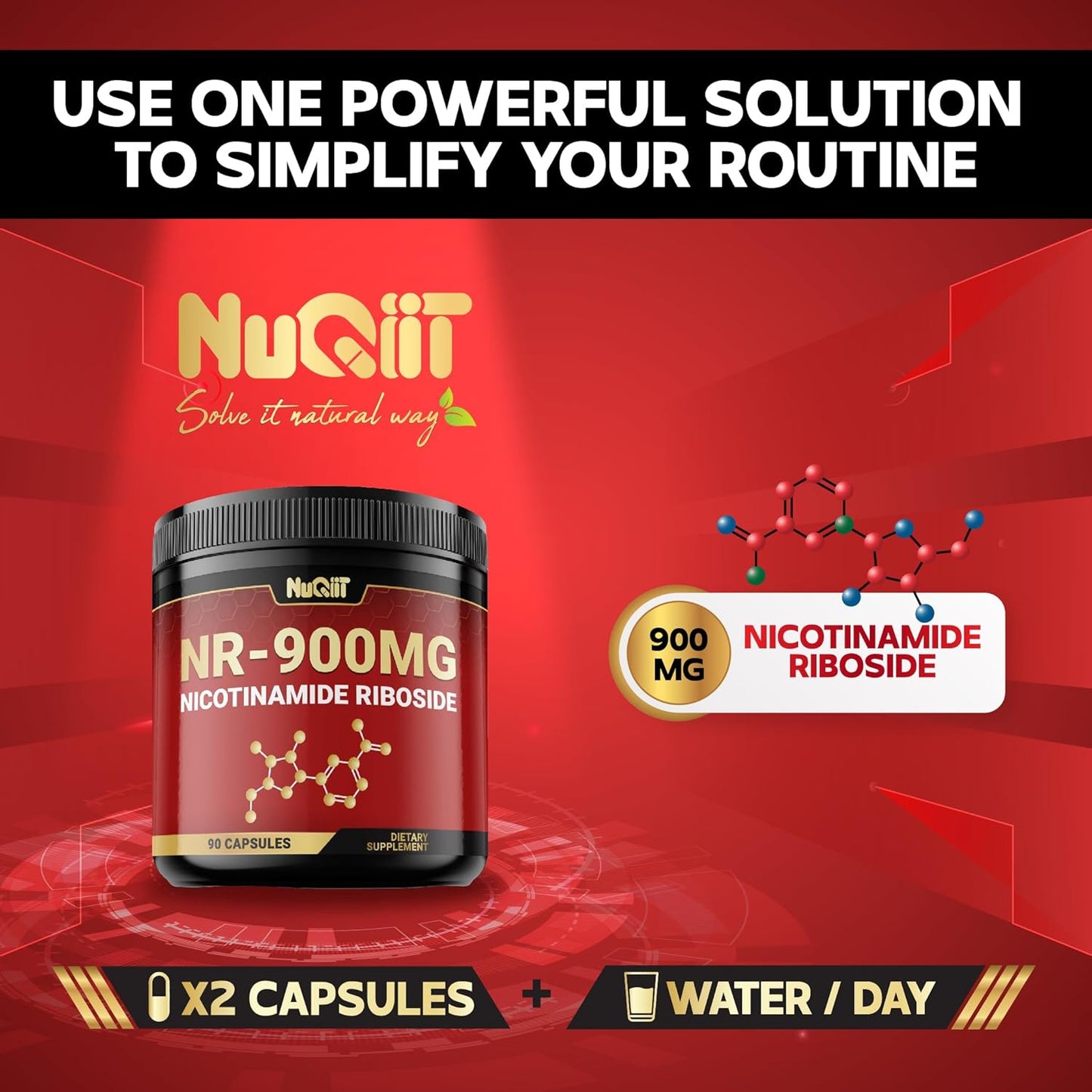 NUQIIT NAD+ Supplement 900mg - Boost Cellular Energy, Vitality & Healthy Aging - 90 Capsules
