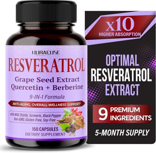 Nurafuse Resveratrol Supplement with Milk Thistle, Turmeric, and Black Pepper - 9-in-1 Formula, Non-GMO, Gluten-Free, Soy-Free