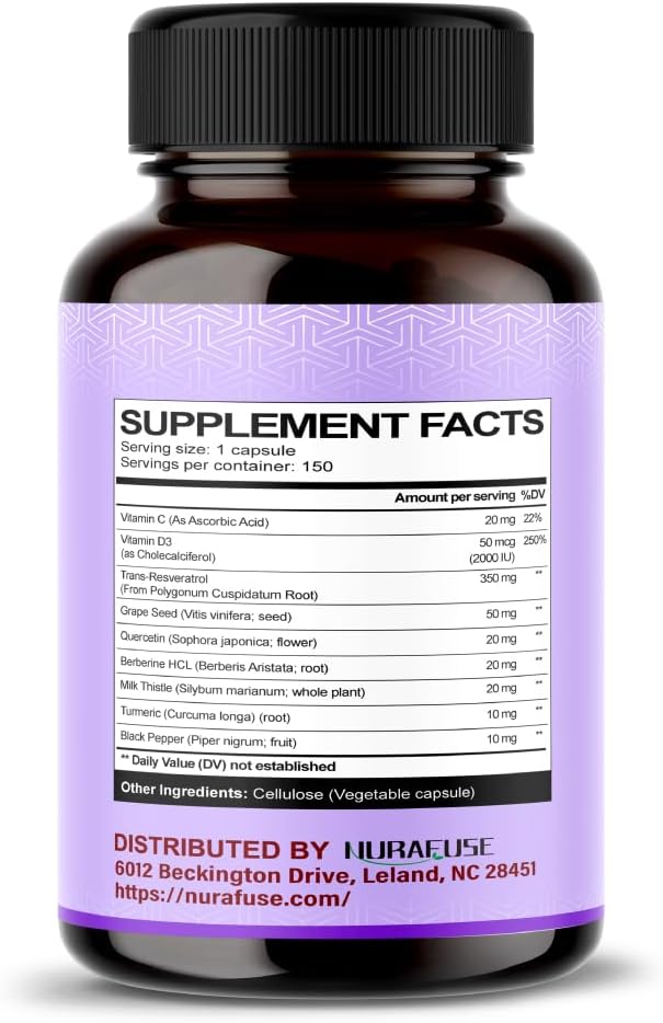 Nurafuse Resveratrol Supplement with Milk Thistle, Turmeric, and Black Pepper - 9-in-1 Formula, Non-GMO, Gluten-Free, Soy-Free