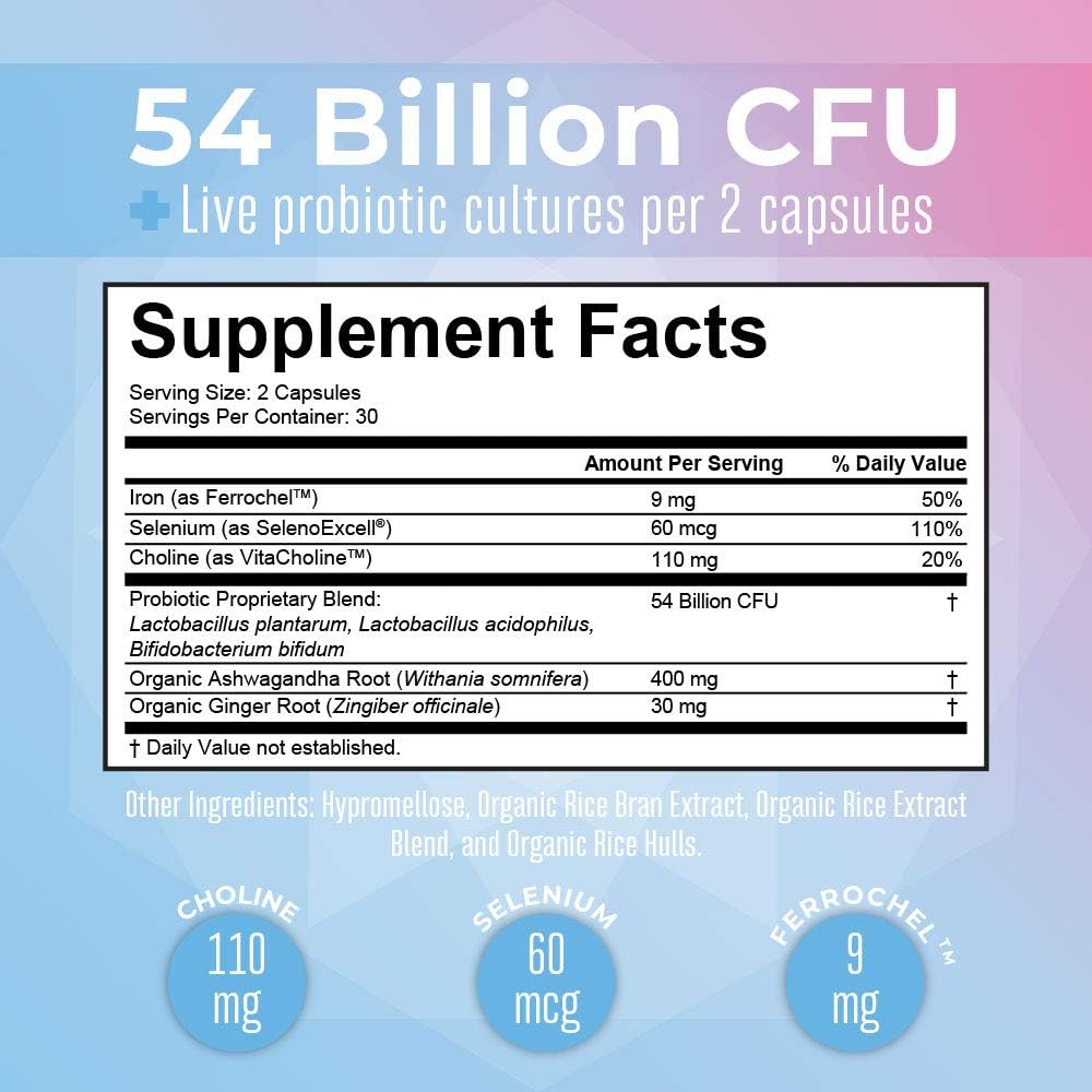Nursing Probiotic Capsules for Breastfeeding Women | Postnatal Formula with Vitamins, Minerals, & Antioxidants | 54 Billion CFU | Non-GMO & Vegan | 30 Servings
