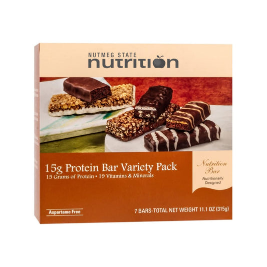 Nutmeg State Nutrition High Protein Snack Bars Variety Pack - 15g Protein Diet Bars, Trans Fat Free, Aspartame Free, Kosher, High Fiber - 7ct