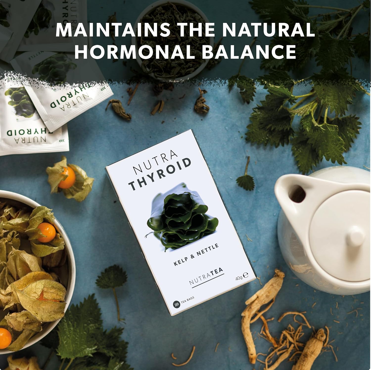 Nutra Tea Thyroid Support Herbal Tea - Boost Metabolism & Thyroid Function - 80 Tea Bags - Nutrathyroid - 2 Pack