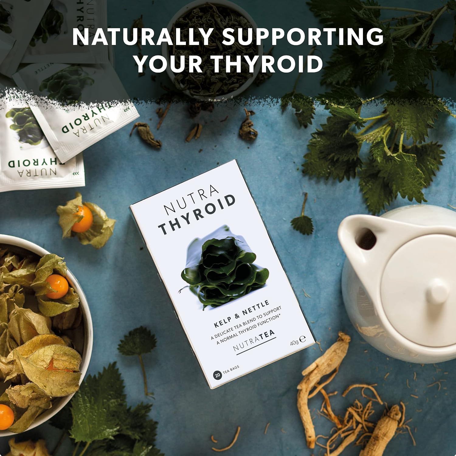 Nutra Tea Thyroid Support Herbal Tea - Boost Metabolism & Thyroid Function - 80 Tea Bags - Nutrathyroid - 2 Pack