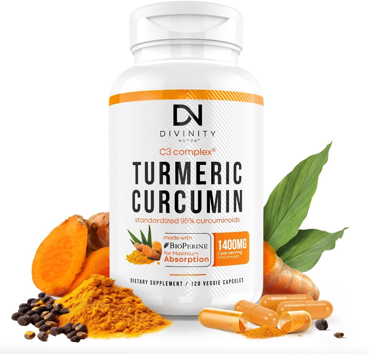 Nutra Turmeric Curcumin 1400mg with BioPerine for Joint Support - 95% Standardized Curcuminoids, Max Absorption, Non GMO - 120 Capsules