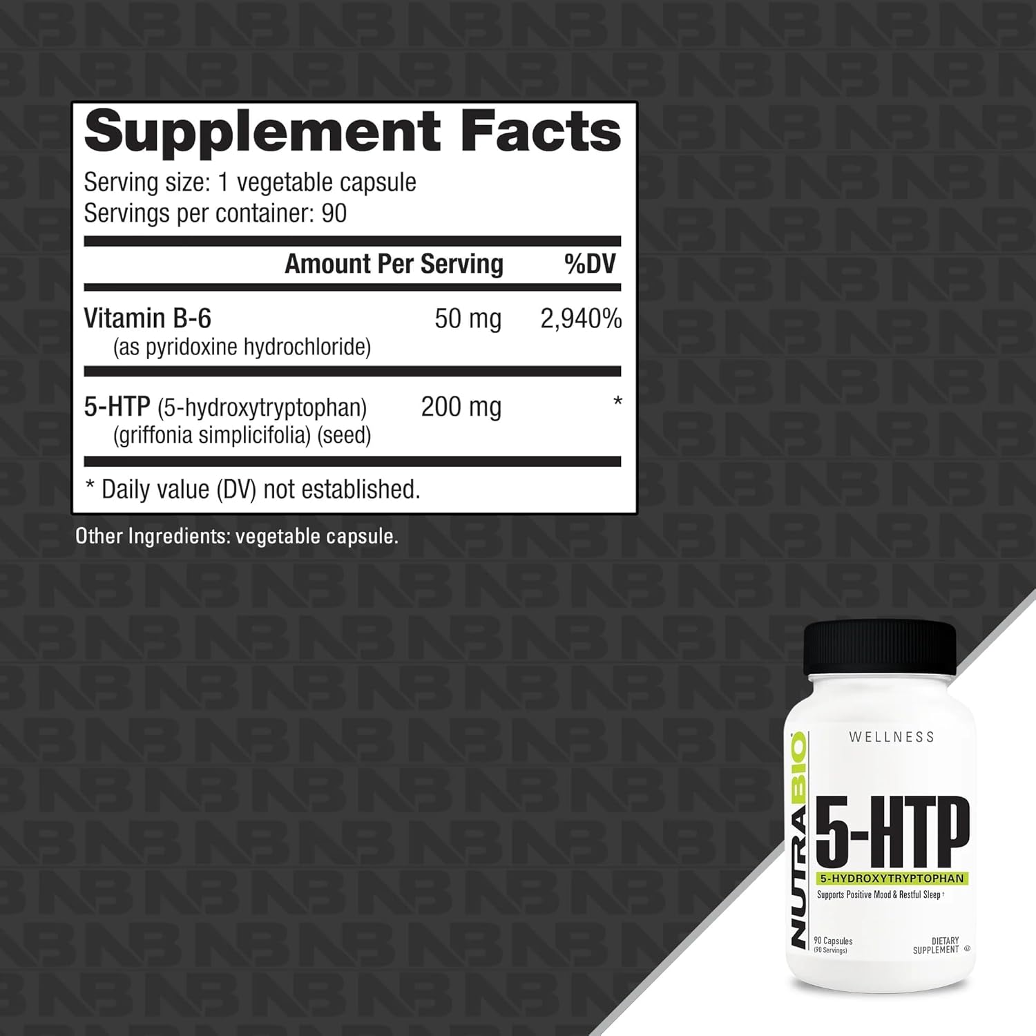 NutraBio 5-HTP 200mg Capsules - Promotes Healthy Sleep, Supports Restful Nights - 90 Vegetable Capsules