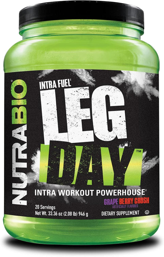 NutraBio Grape Berry Leg Day Intra Carb Supplement - 20 Servings - EAA/BCAA Amino Acid Formula