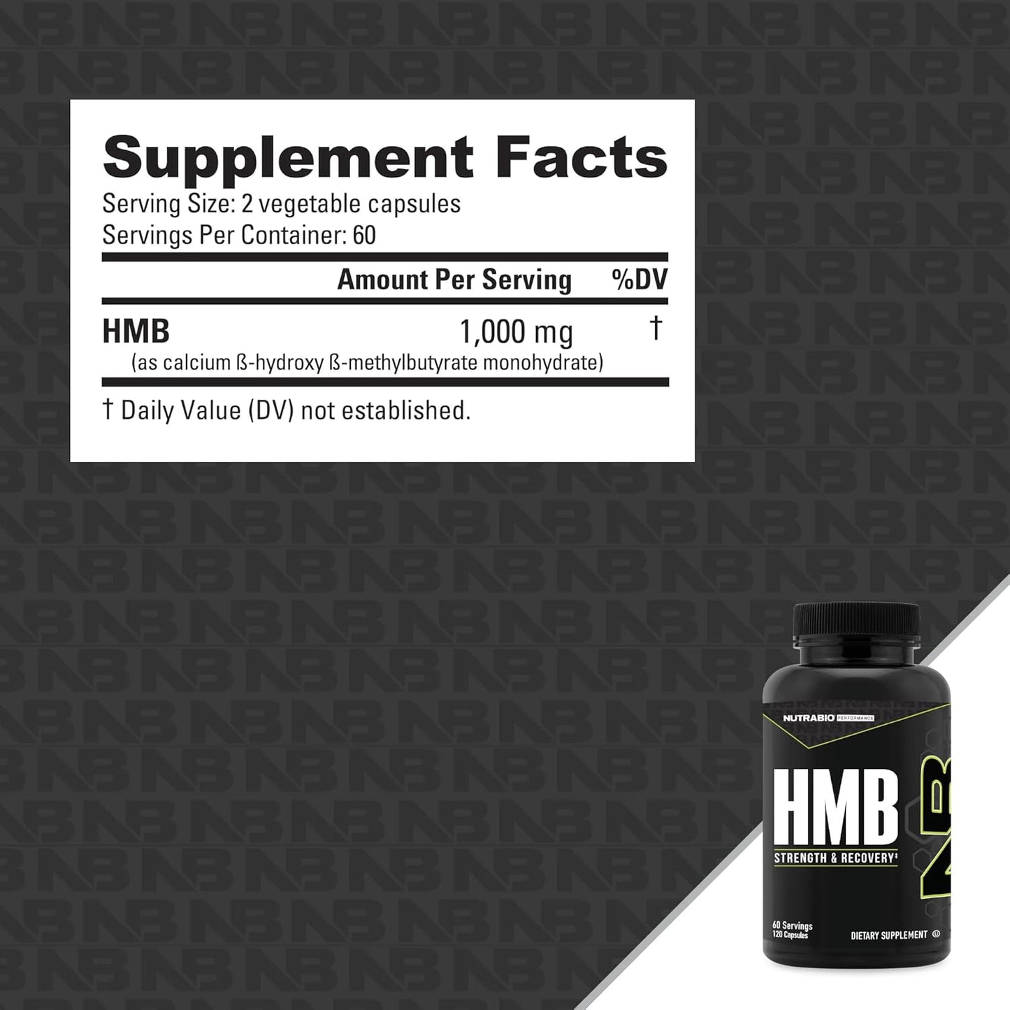 NutraBio HMB 1000mg Supplement - 120 Capsules for Muscle Recovery and Growth