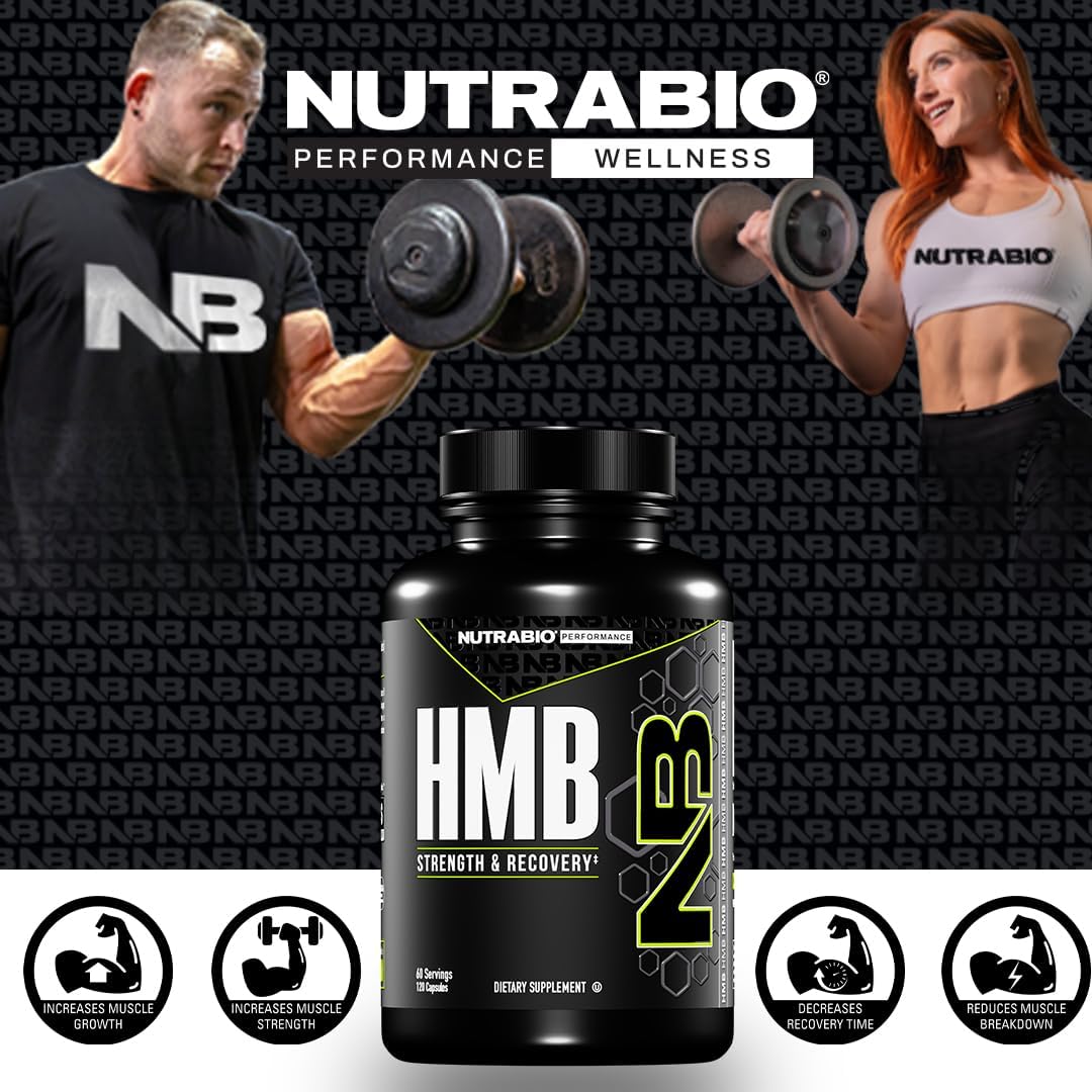NutraBio HMB 1000mg Supplement - 120 Capsules for Muscle Recovery and Growth