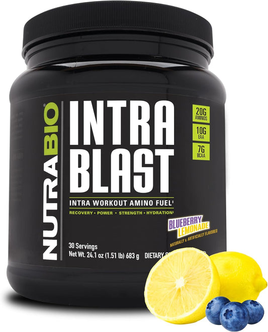 NutraBio Intra Blast Amino Acid Supplement - Blueberry Lemonade Powder with Electrolytes, BCAA, and EAA - Non-GMO & Gluten Free - 30 Servings