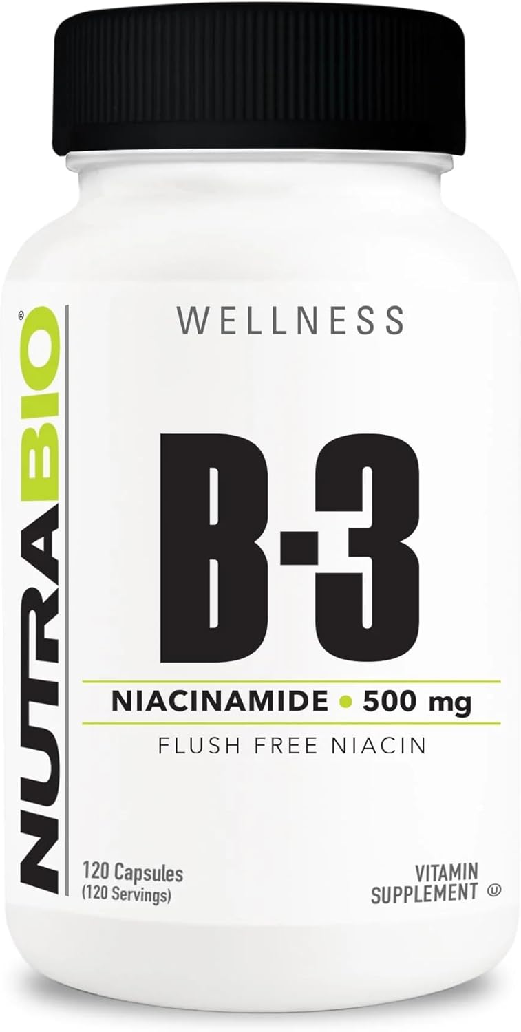 NutraBio Niacinamide Supplement: Normalizes Blood Lipids, Improves LDL & HDL, Flush-Free Vitamin B3 - 500mg, 120 Capsules