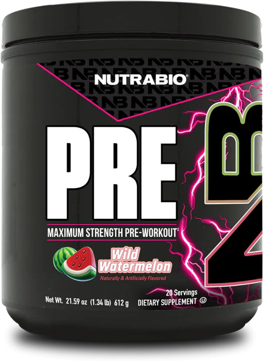 NutraBio PRE Workout for Men - New Formula Boosts Energy and Performance - 20 Servings Wild Watermelon Flavor