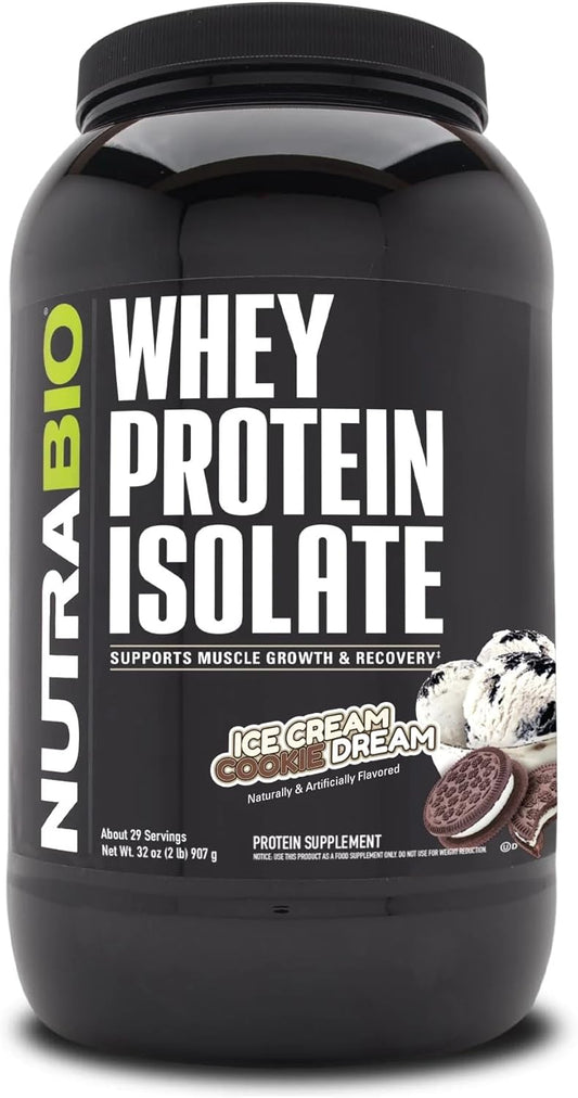 NutraBio Whey Protein Isolate Powder - Ice Cream Cookie Dream Flavor - 2 lbs - 25g Protein, Complete Amino Acid Profile - Non-GMO, Soy and Gluten Free
