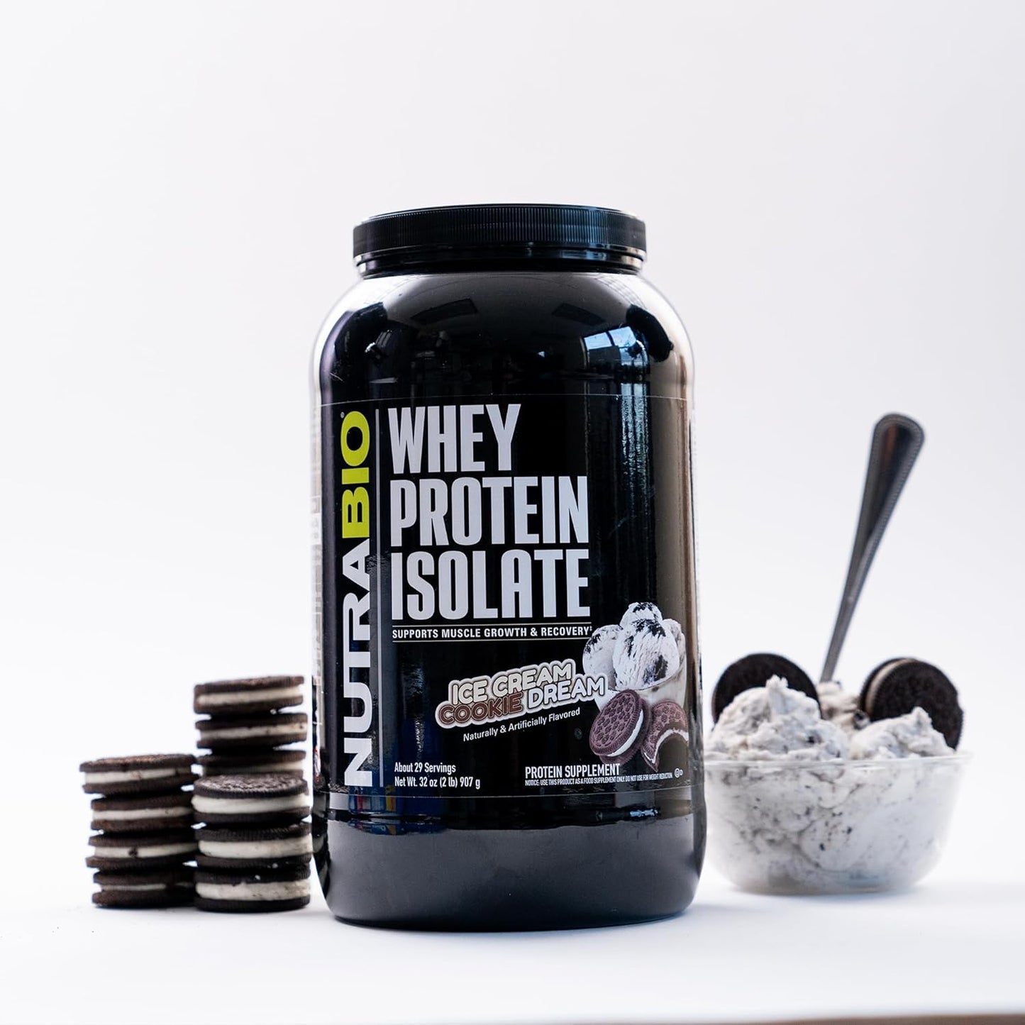 NutraBio Whey Protein Isolate Powder - Ice Cream Cookie Dream Flavor - 2 lbs - 25g Protein, Complete Amino Acid Profile - Non-GMO, Soy and Gluten Free